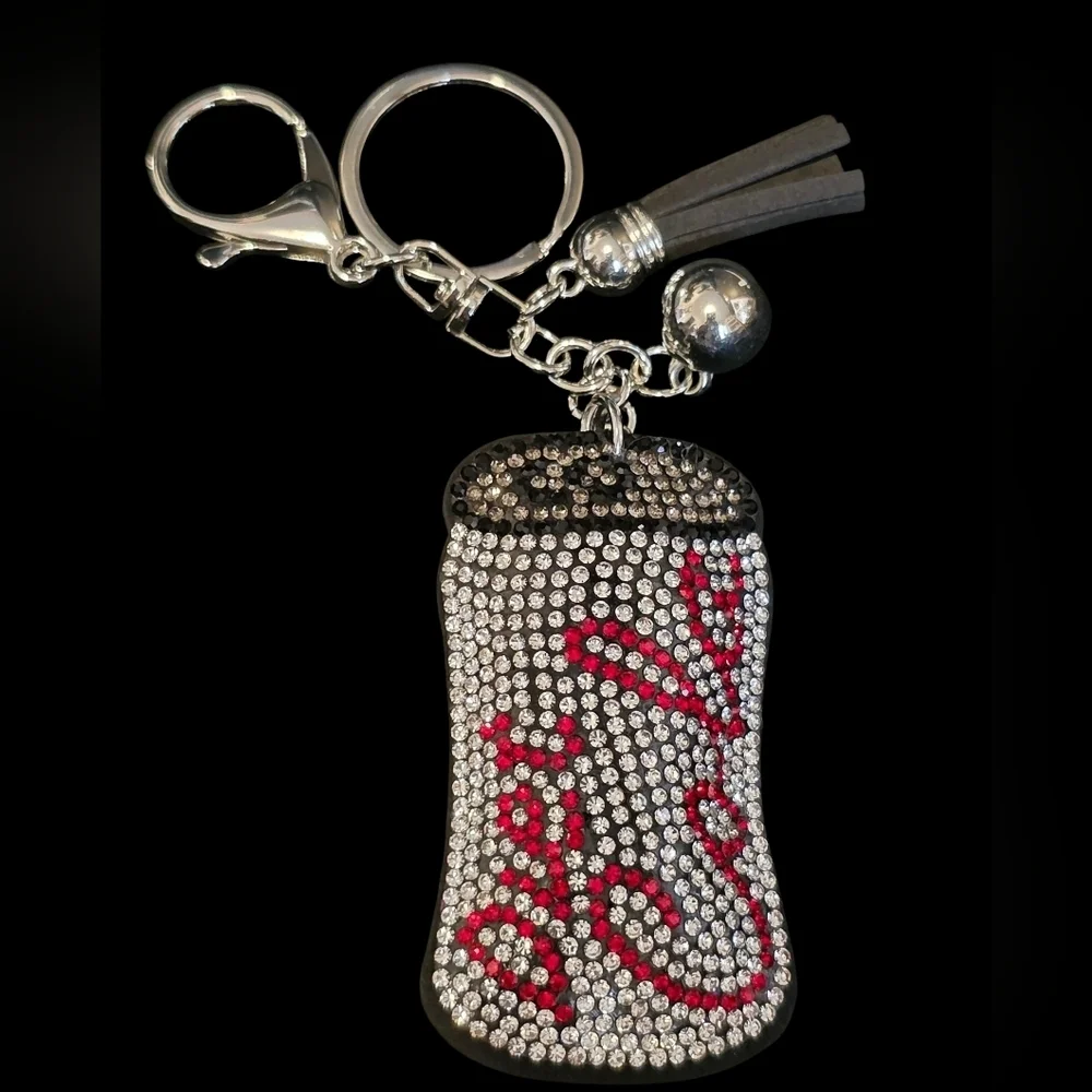Diet Cola Red and Silver Rhinestone Bag Charm / Keychain